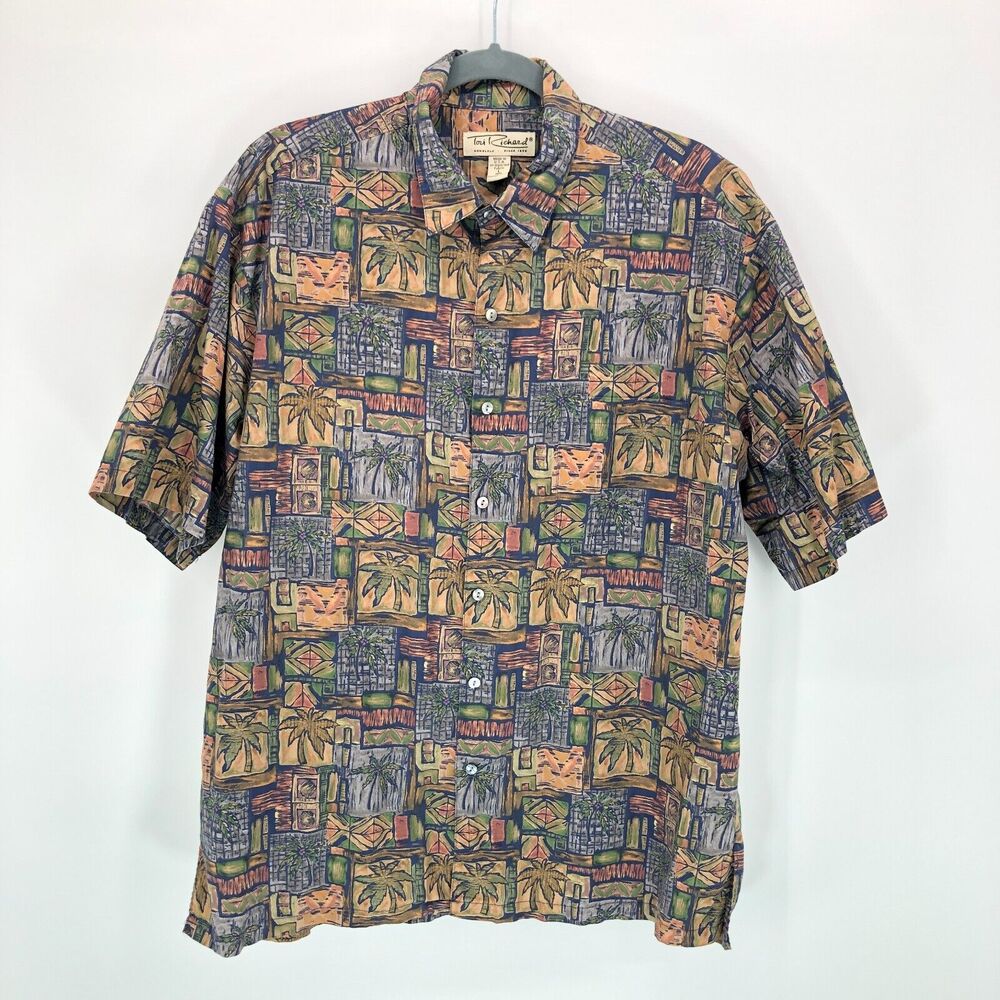 Vtg Tori Richard Hawaiian Shirt Cotton Lawn Mens Large Palm Tree Made‎ in USA